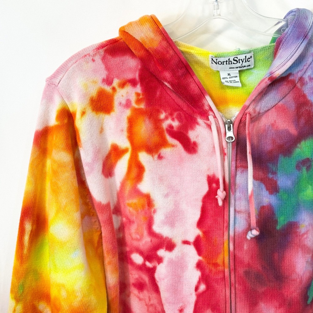 NorthStyle XL Jacket Handmade Tie Dye Cotton Knit Zip Up Hoodie Rainbow 1742 - Picture 4 of 12